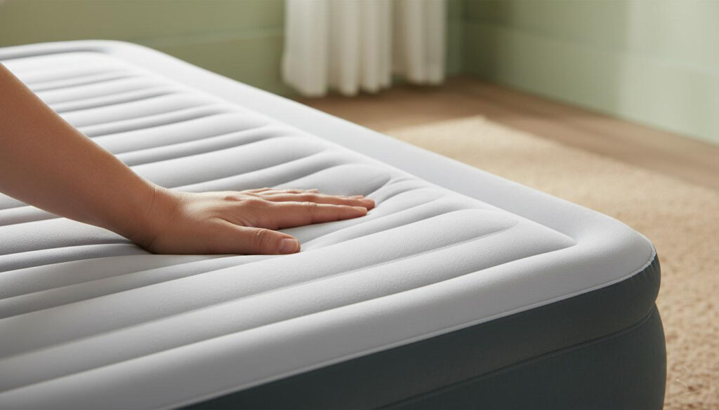 Close-up of the velvety flocked surface of the Intex Dura-Beam mattress for increased comfort and sheet retention.
