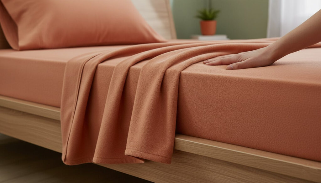 Close-up texture shot showing the soft, velvety finish of the double-brushed microfibre flannel fabric.