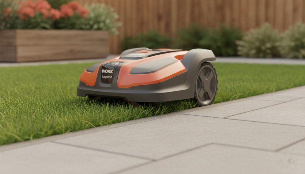 Landroid M700 mowing neatly along a paved border using the "Cut To Edge" function.